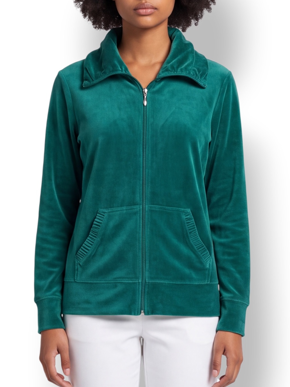 4/$20 SJB Active Large Emerald Green Velour Full Zip Track Jacket Cotton Blend